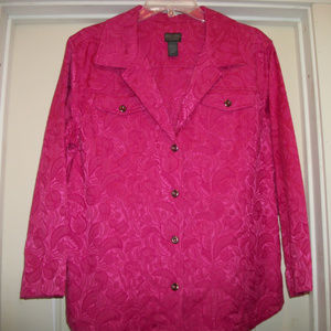 BARBIECORE CHICOS ADDITIONS PINK EMBOSSED JEAN BL JACKET Size 3 Chicos = 14/XL